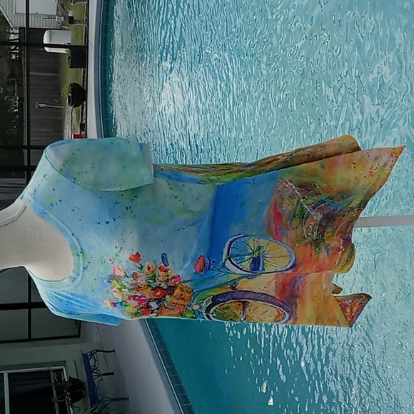 Leoma Lovegrove Shirt Colorful  Short Sleeve Bicycle/Basket Of Flowers PS - Picture 4 of 13